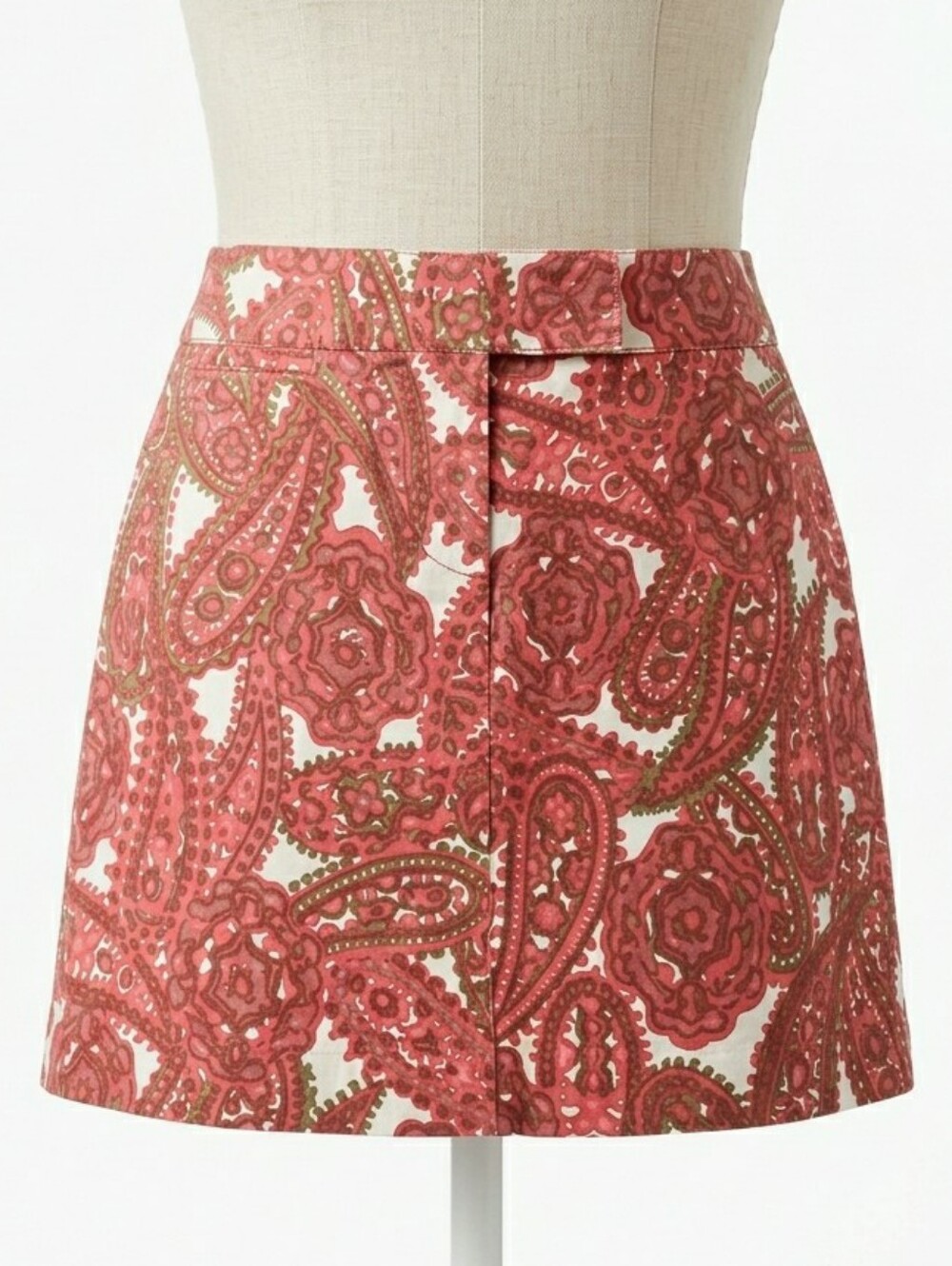 Vintage J.Crew Paisley Cotton Mini Skirt Red Pink Size 2 Pockets - Picture 1 of 13